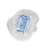 AN AQUAMARINE AND DIAMOND RING in 18ct white gold, set with a step cut aquamarine of 2.31 carats