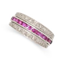 A DIAMOND, RUBY AND SAPPHIRE REVERSIBLE ETERNITY BAND RING the band set all around with a single row
