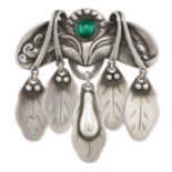 GEORG JENSEN, AN ART NOUVEAU SILVER AND MALACHITE BROOCH, 1904 - 1908, in silver, the body set