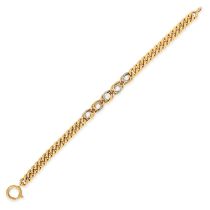 A PEARL AND DIAMOND BRACELET in yellow gold, comprising five pearls in a swirl of rose cut