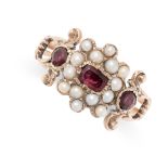 NO RESERVE - AN ANTIQUE GEORGIAN GARNET AND PEARL RING, EARLY 19TH CENTURY in high carat yellow