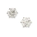 A PAIR OF DIAMOND STUD EARRINGS each set with a round brilliant cut diamond, the diamonds both