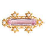 AN ANTIQUE PINK TOPAZ AND PEARL BROOCH, 19TH CENTURY in high carat yellow gold, set with an