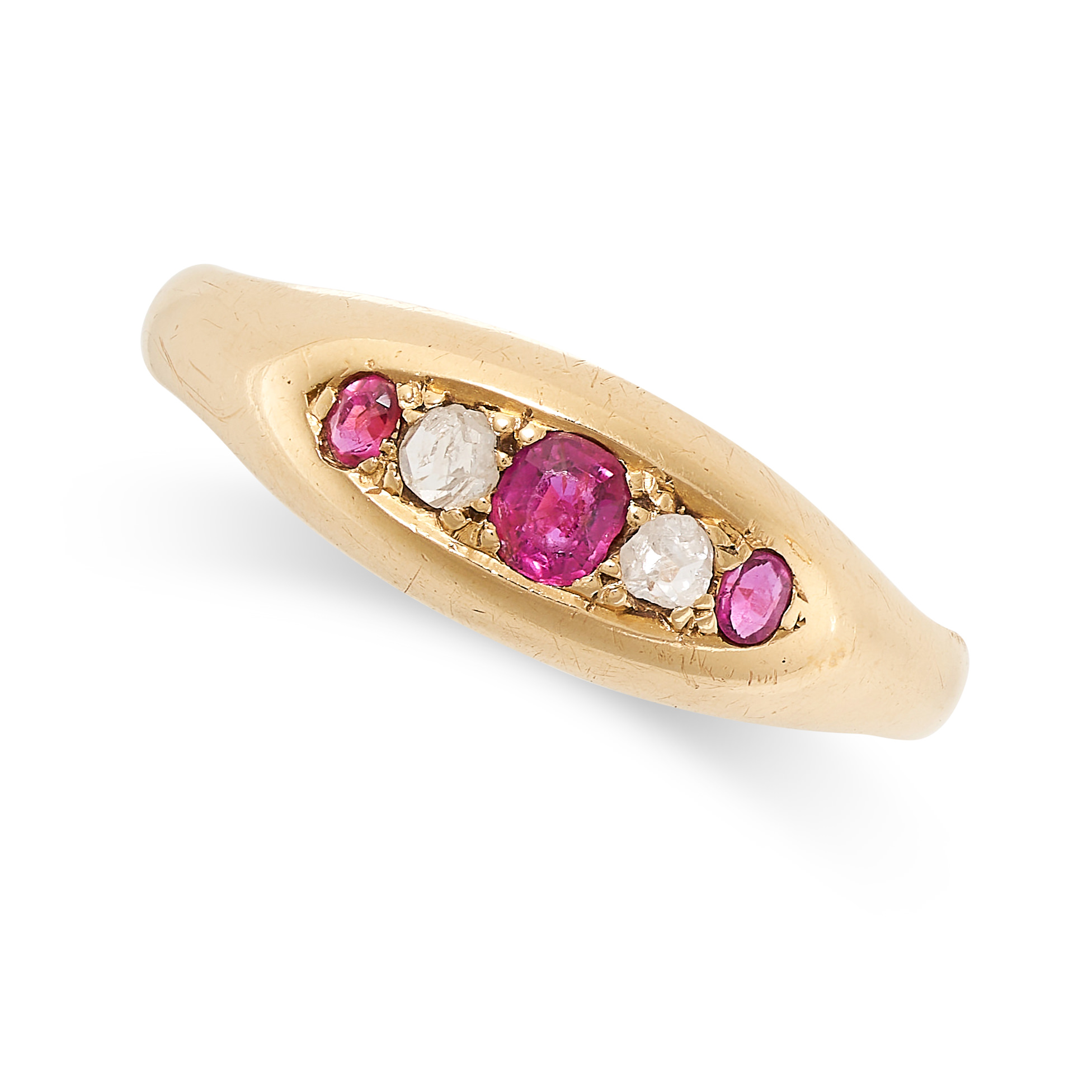 NO RESERVE - AN ANTIQUE EDWARDIAN RUBY AND DIAMOND DRESS RING, 1908 in 18ct yellow gold, the