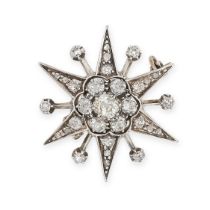 AN ANTIQUE DIAMOND STAR BROOCH, 19TH CENTURY in yellow gold and silver, designed as a star, jewelled