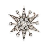 AN ANTIQUE DIAMOND STAR BROOCH, 19TH CENTURY in yellow gold and silver, designed as a star, jewelled