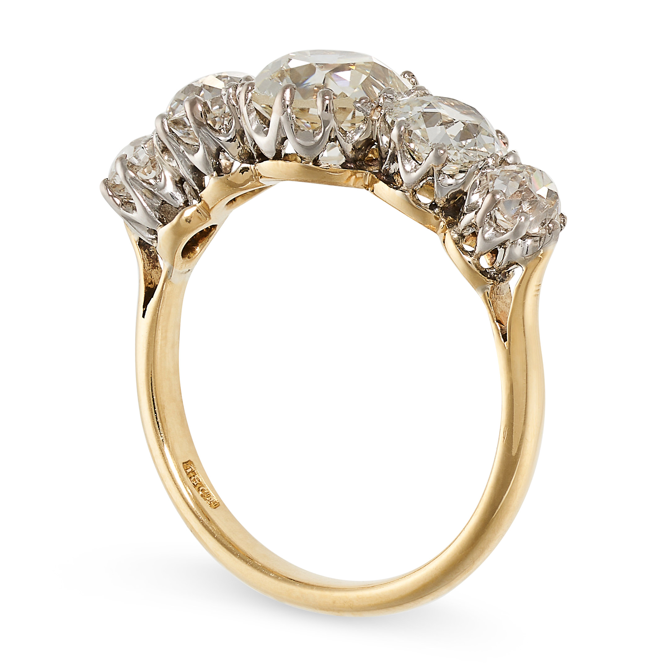 A VINTAGE DIAMOND FIVE STONE RING in 18ct yellow gold, set with a graduated row of old cut - Image 2 of 2