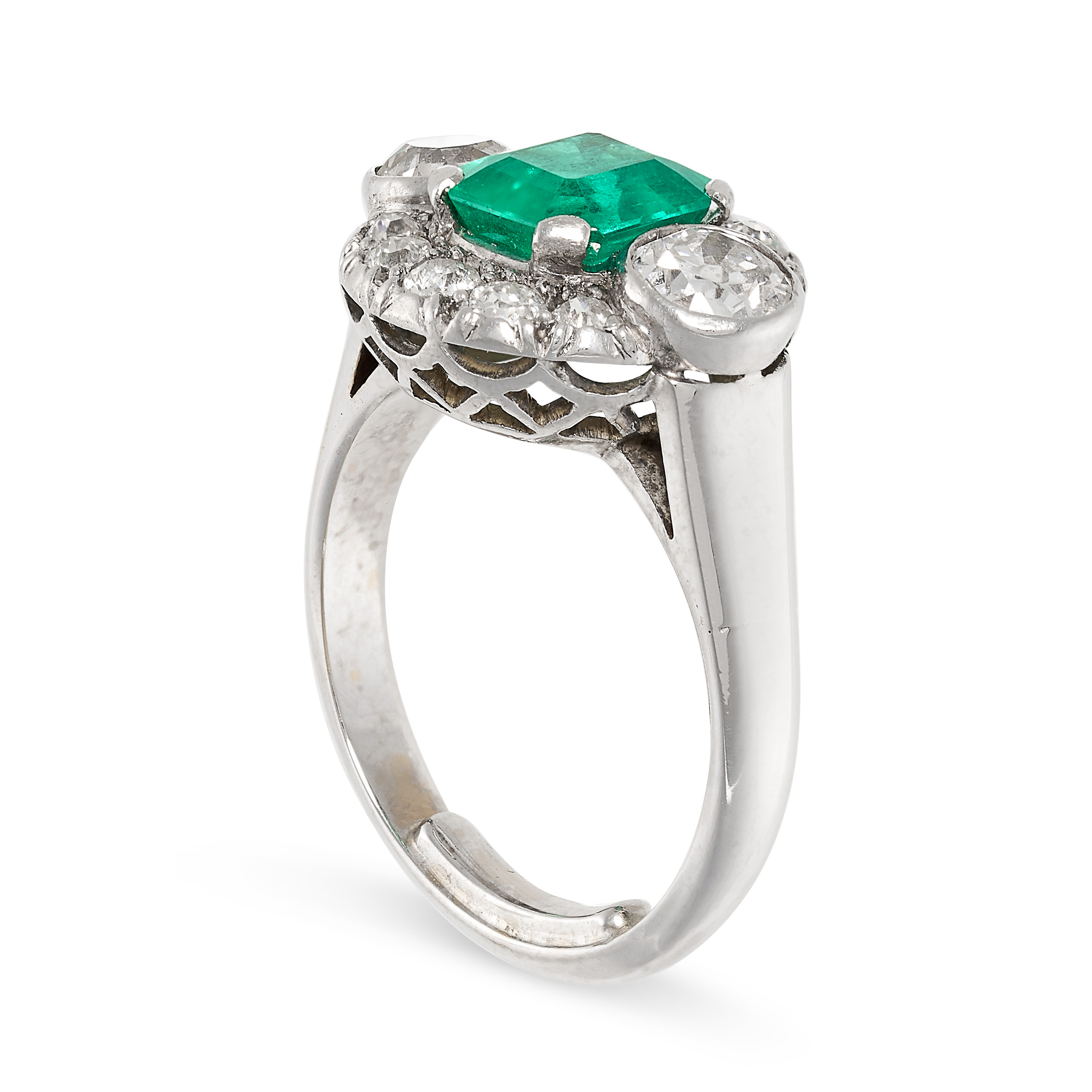 A COLOMBIAN EMERALD AND DIAMOND RING set to the centre with an octagonal cut emerald of 1.42 - Image 2 of 2
