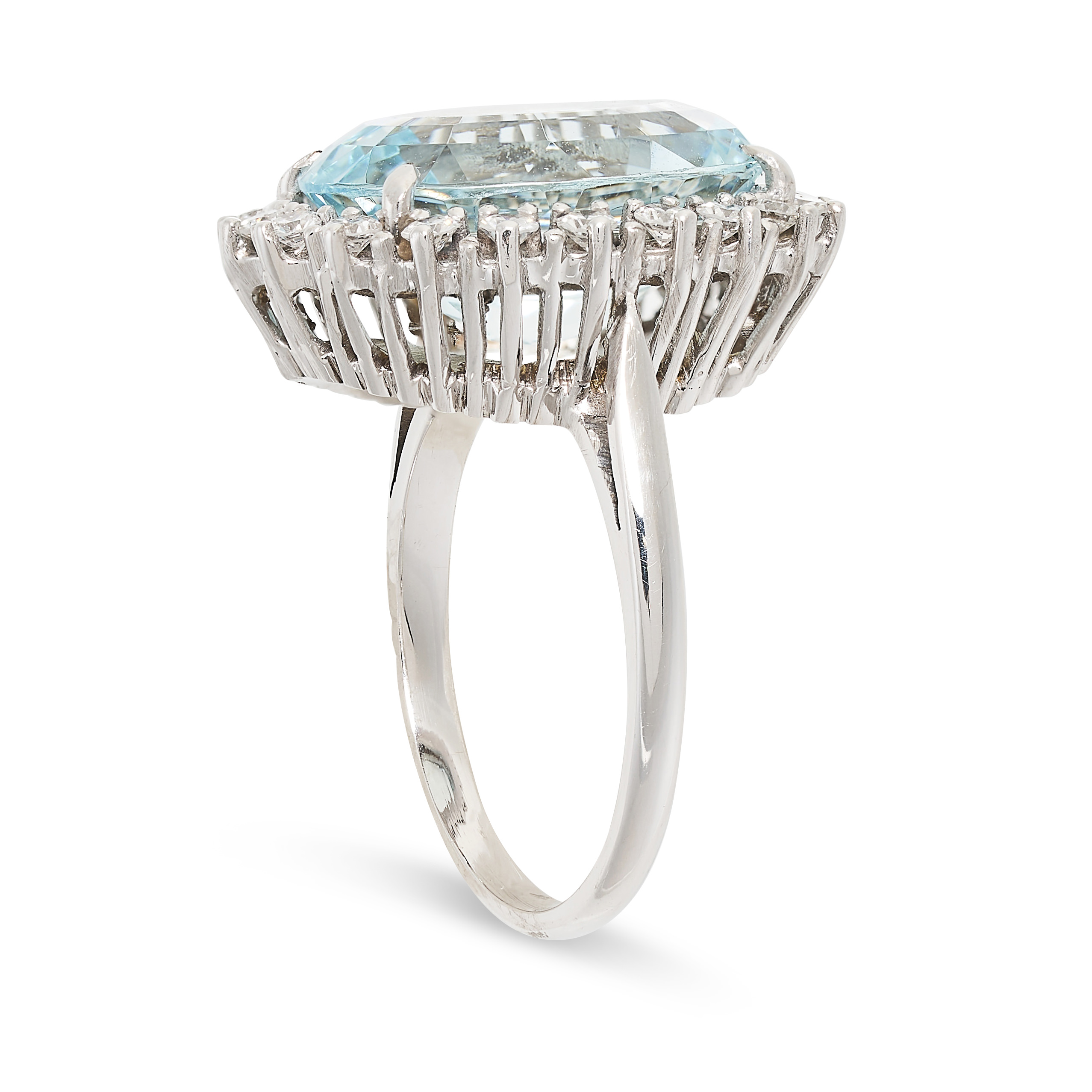 AN AQUAMARINE AND DIAMOND DRESS RING set with an oval cut aquamarine of 6.80 carats, within a border - Image 2 of 2