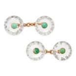 A PAIR OF TURQUOISE AND ROCK CRYSTAL CUFFLINKS each formed of two pieces of polished rock crystal