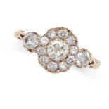 A DIAMOND CLUSTER RING in 18ct gold, set with a round brilliant cut diamond of 0.36 carats in a