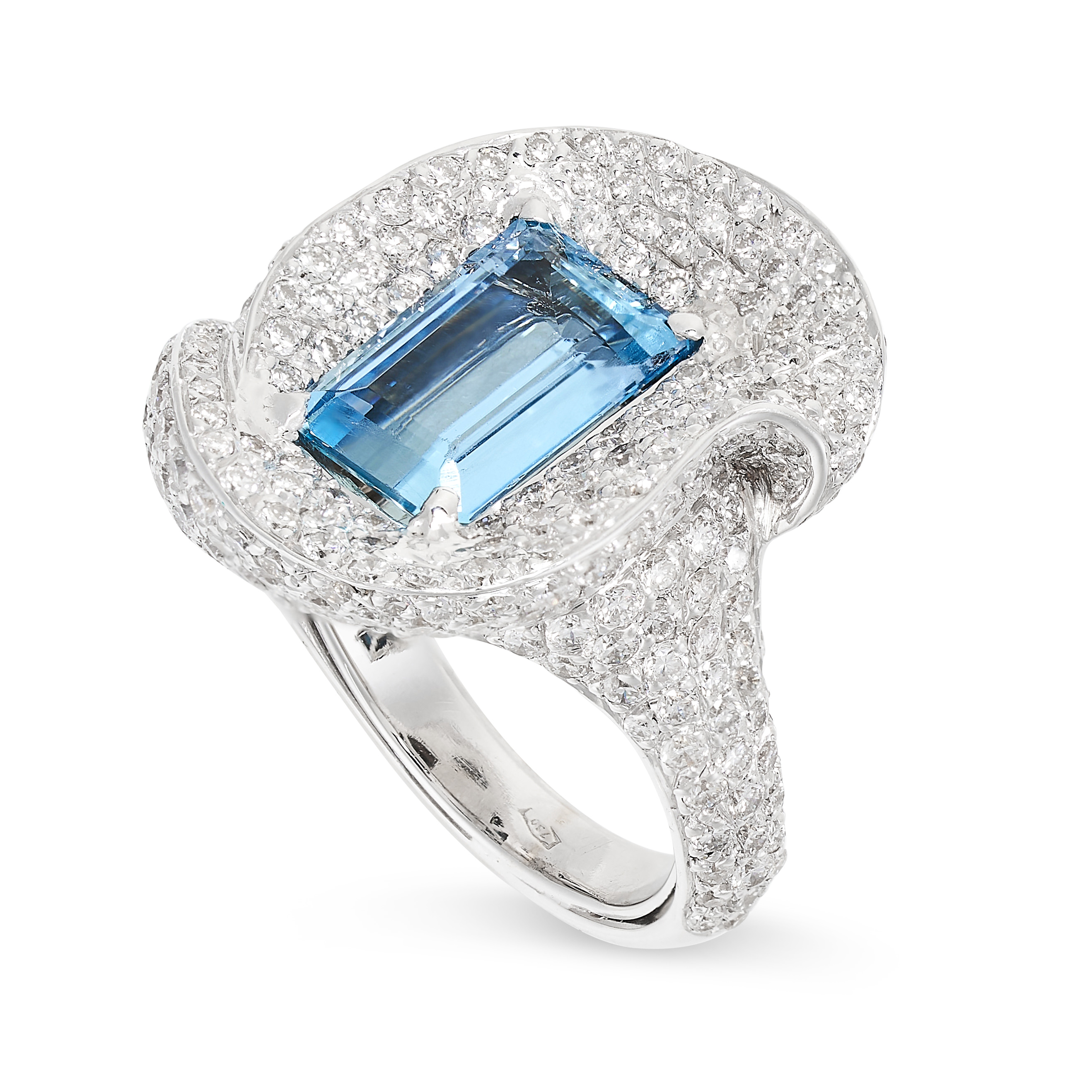 AN AQUAMARINE AND DIAMOND RING in 18ct white gold, set with a step cut aquamarine of 2.31 carats - Image 2 of 2