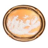 A FINE ANTIQUE CAMEO BROOCH carved in detail to depict Apollo in his chariot being drawn up to the