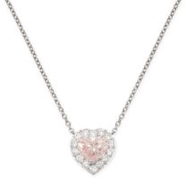 A PINK DIAMOND AND WHITE DIAMOND PENDANT NECKLACE set with a heart cut fancy brownish pink diamond