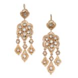 A PAIR OF ANTIQUE DIAMOND DROP EARRINGS in yellow gold, in foliate motif, set with a cluster of rose