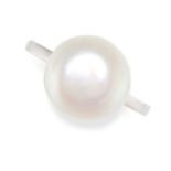 A PEARL RING set with a pearl of 11.3mm, no assay marks, size M / 6, 4.1g.