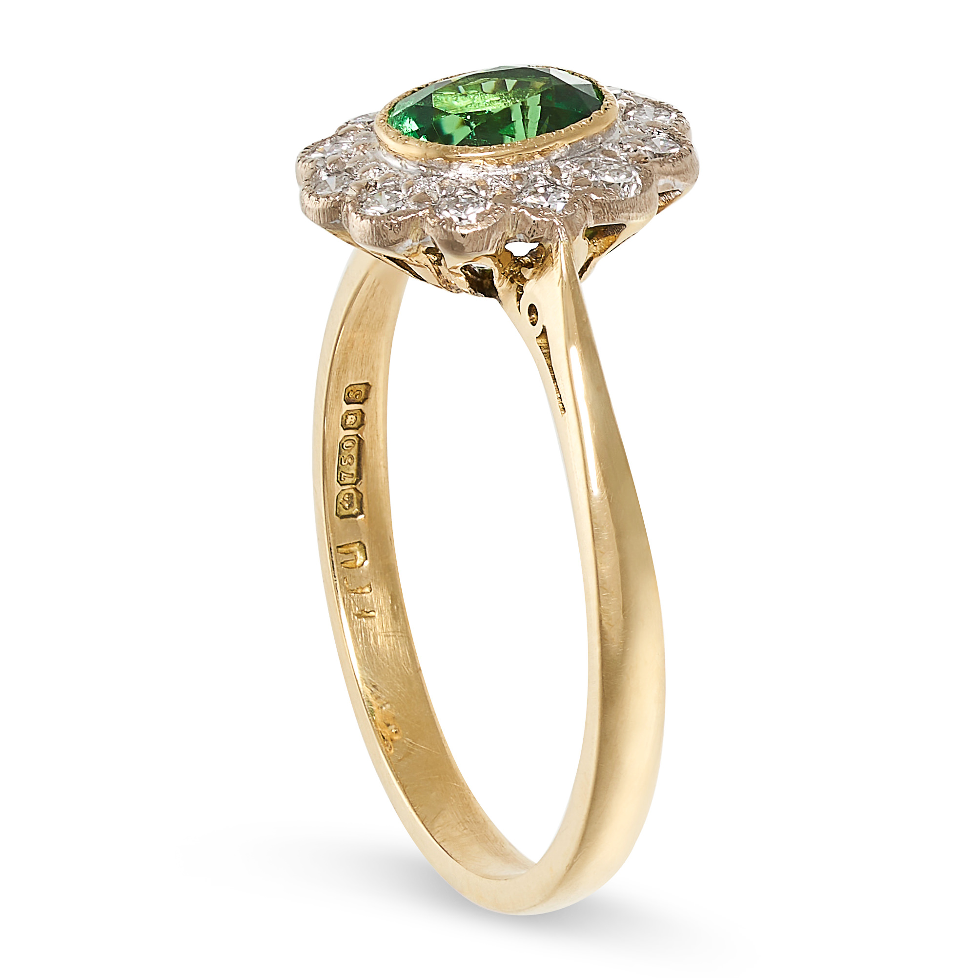 A DEMANTOID GARNET AND DIAMOND CLUSTER RING in 18ct yellow gold, set with a oval cut demantoid - Image 2 of 2