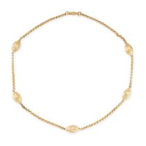 AN ANTIQUE GOLD NECKLACE in Etruscan revival design, the fancy link chain with five reeded oval