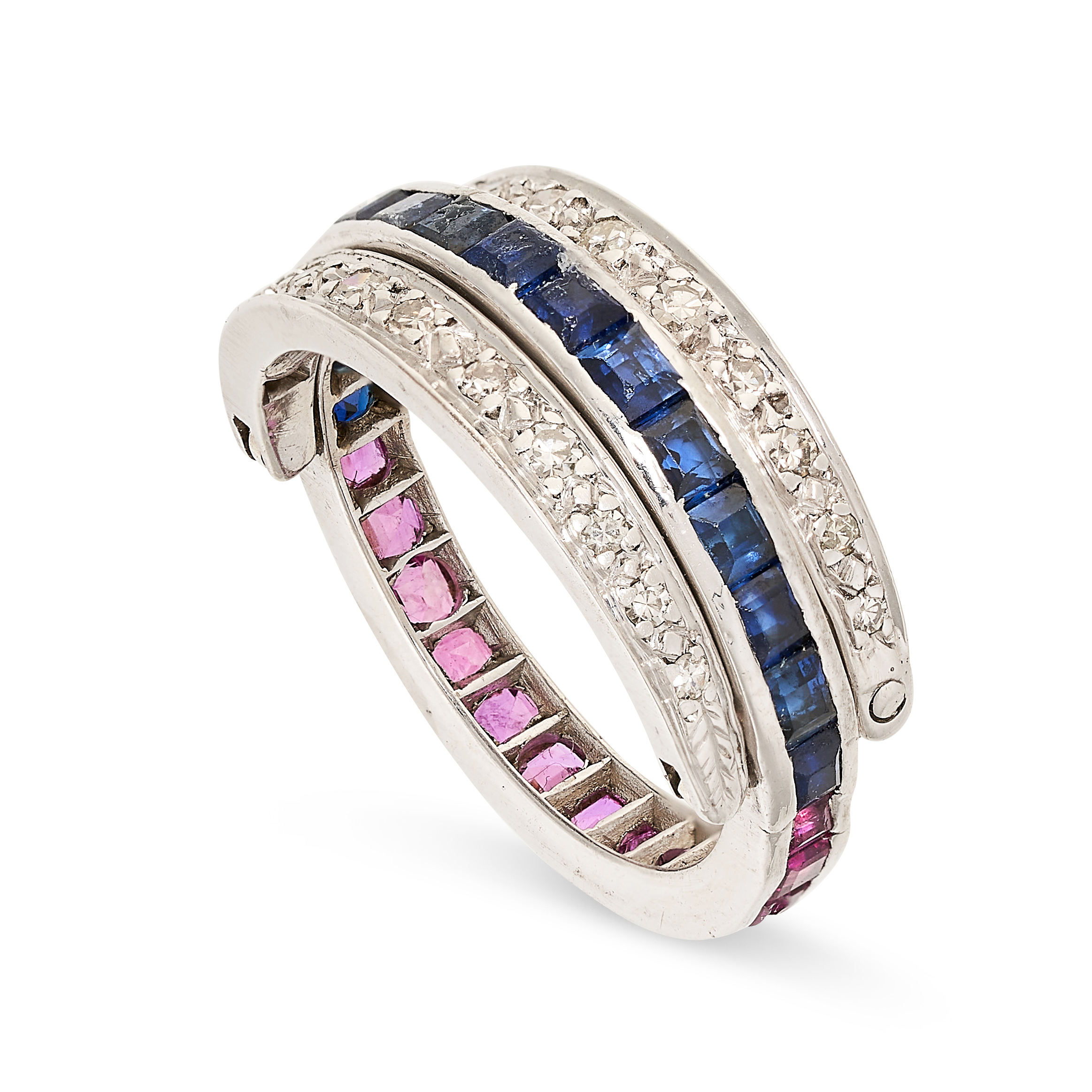 A DIAMOND, RUBY AND SAPPHIRE REVERSIBLE ETERNITY BAND RING the band set all around with a single row - Image 2 of 2