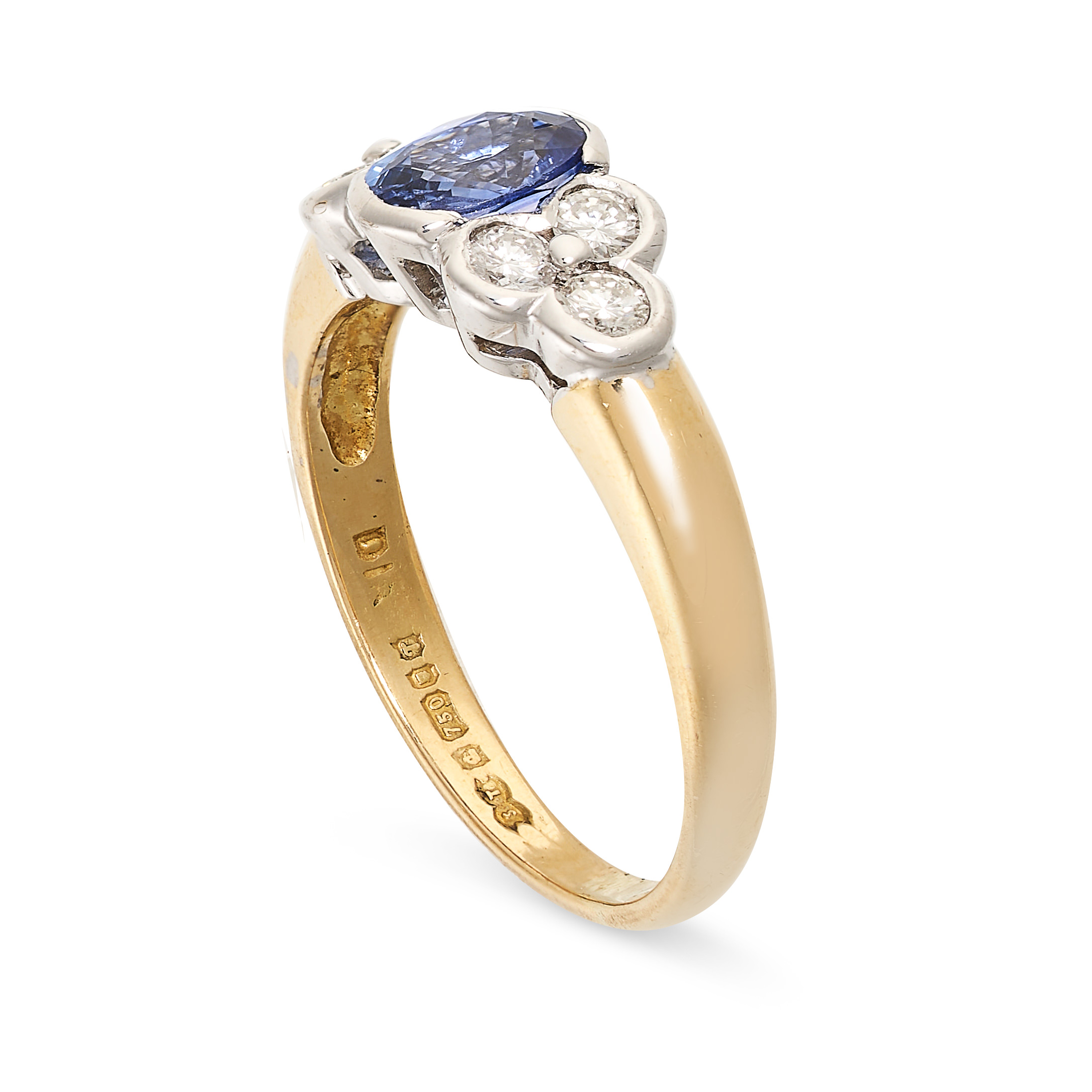 A SAPPHIRE AND DIAMOND DRESS RING in 18ct yellow gold and white gold, set with an oval cut blue - Image 2 of 2