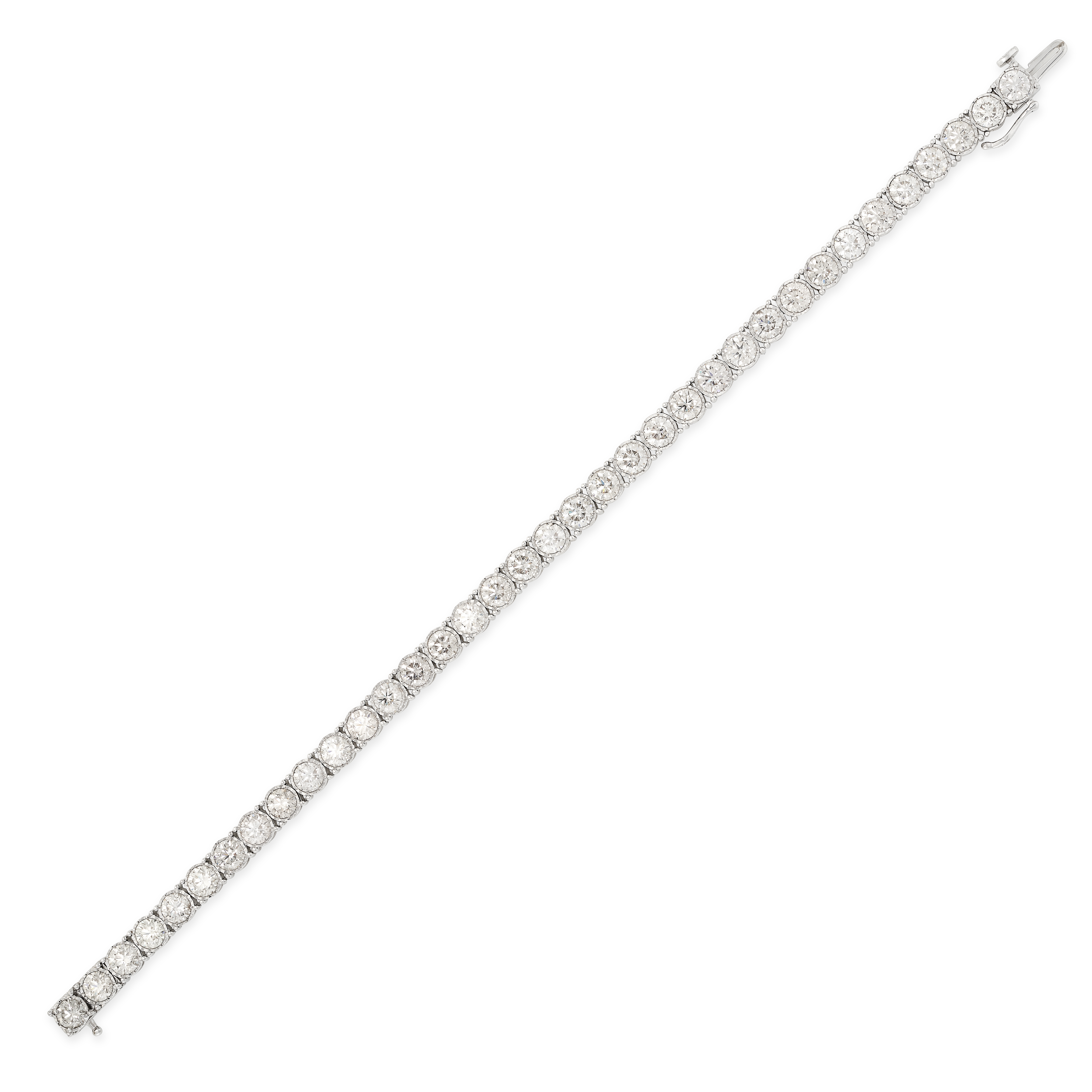 A DIAMOND LINE BRACELET in 9ct white gold, comprising a row of thirty-six round brilliant cut