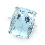 AN AQUAMARINE COCKTAIL RING in white gold, set with a large cushion cut aquamarine of 22.05