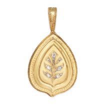 AN ANTIQUE DIAMOND LOCKET PENDANT in yellow gold, in the Etruscan revival manner, the teardrop