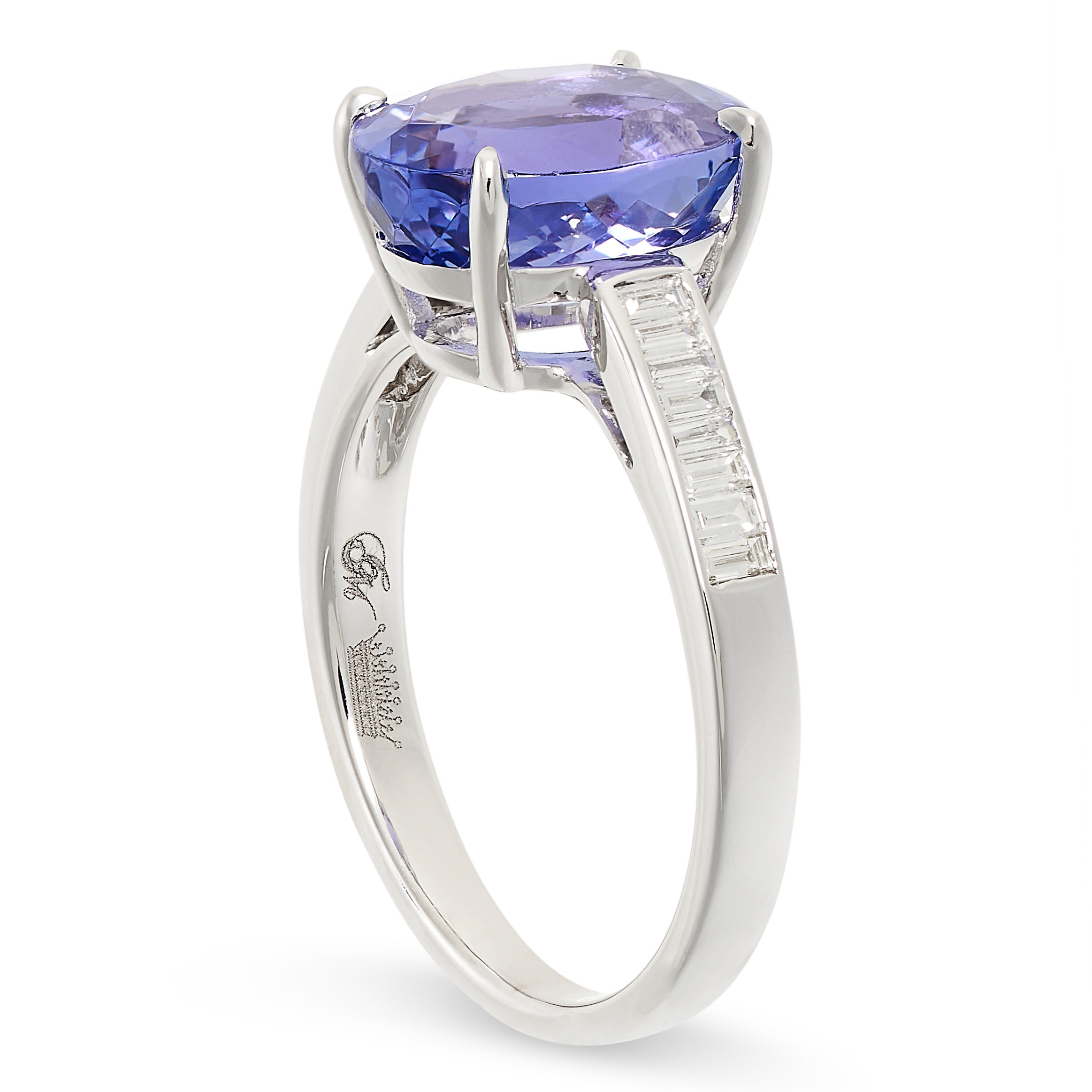 A TANZANITE AND DIAMOND RING in 18ct white gold, set with an oval cut tanzanite of 4.33 carats - Image 2 of 2