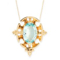 AN AQUAMARINE PENDANT NECKLACE in 18ct yellow gold, the pendant set with an oval cut aquamarine of