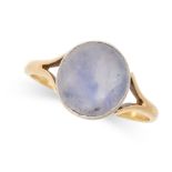 AN ANTIQUE STAR SAPPHIRE RING in yellow gold, set with a cabochon star sapphire, marked