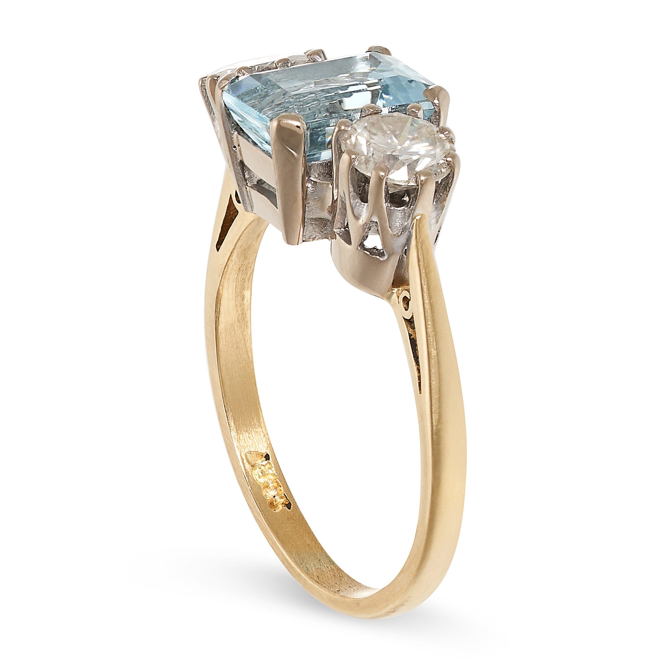 AN AQUAMARINE AND DIAMOND RING in 18ct gold, set with an emerald cut aquamarine of 1.69 carats - Image 2 of 2