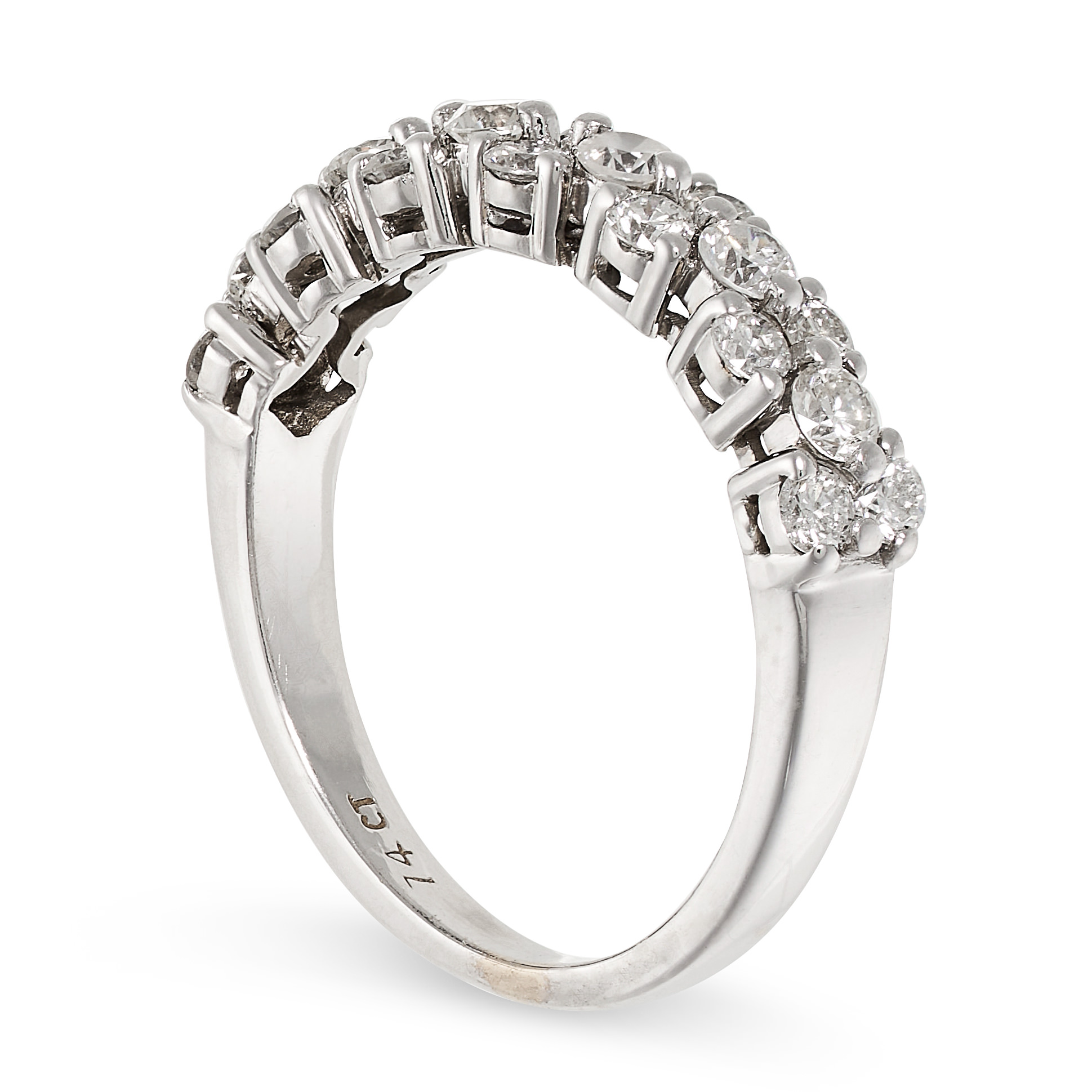 A DIAMOND RING in 18ct white gold, comprising alternating pairs and single round brilliant cut - Image 2 of 2