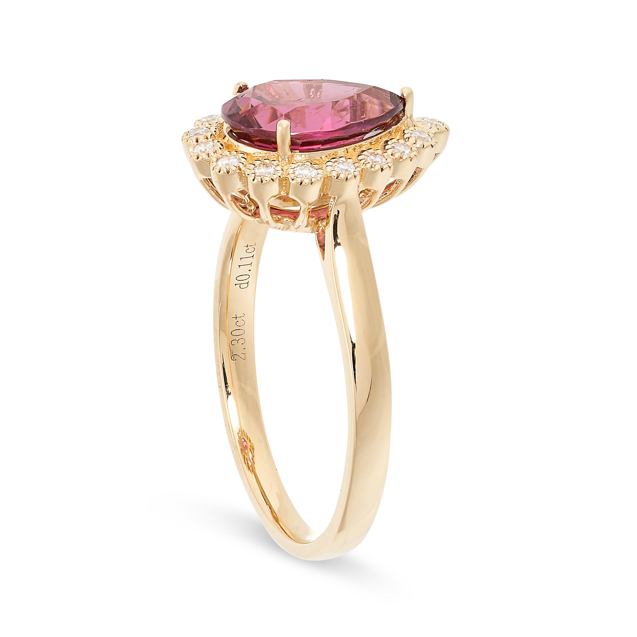 A GARNET AND DIAMOND RING in 18ct gold, set with a pear shaped garnet of 2.30 carats in a cluster of - Image 2 of 2