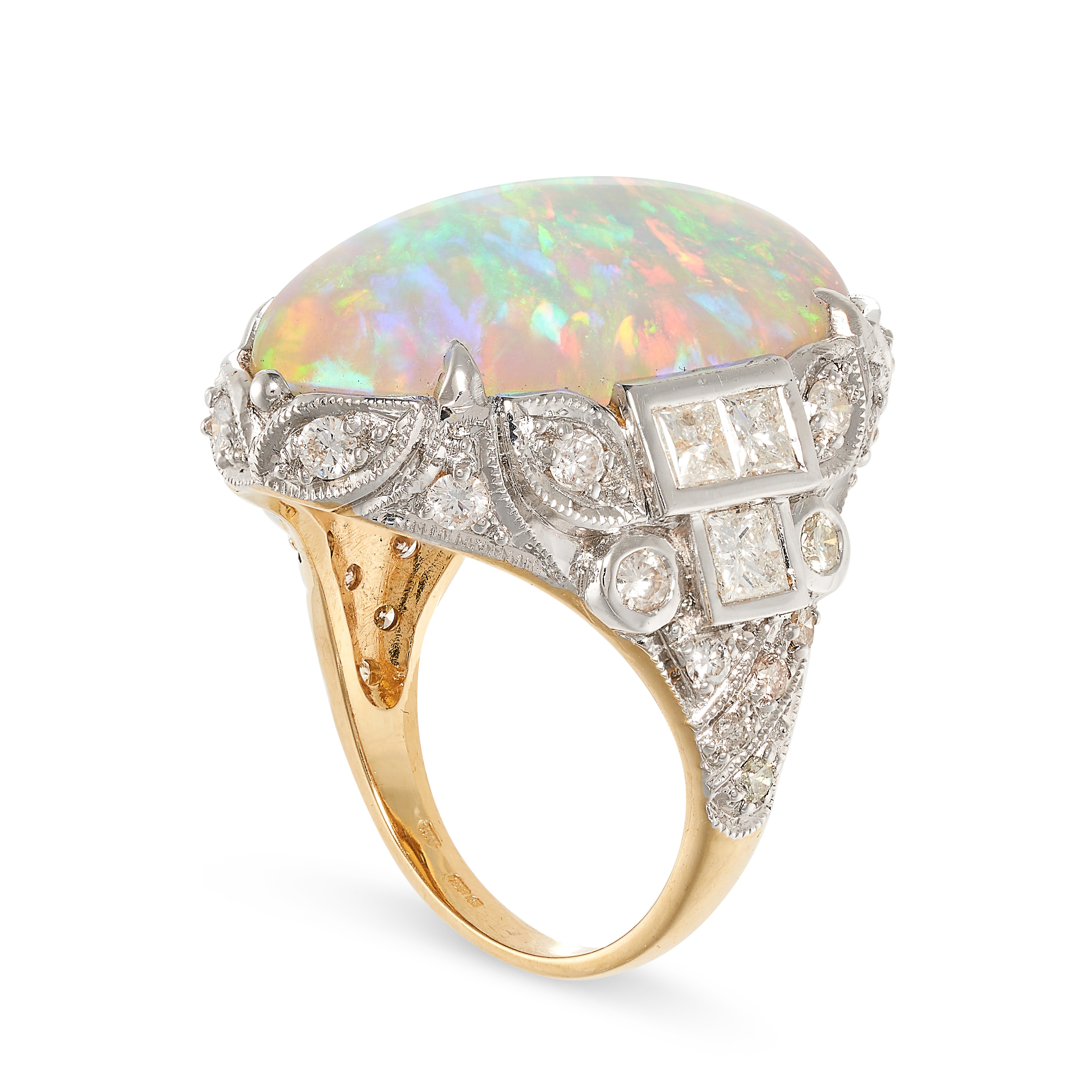 AN OPAL AND DIAMOND DRESS RING in 18ct yellow and white gold, set with an oval cabochon opal - Image 2 of 2