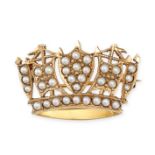 A PEARL NAVAL CROWN BROOCH in 9ct yellow gold, designed as a naval crown set with seed pearls,
