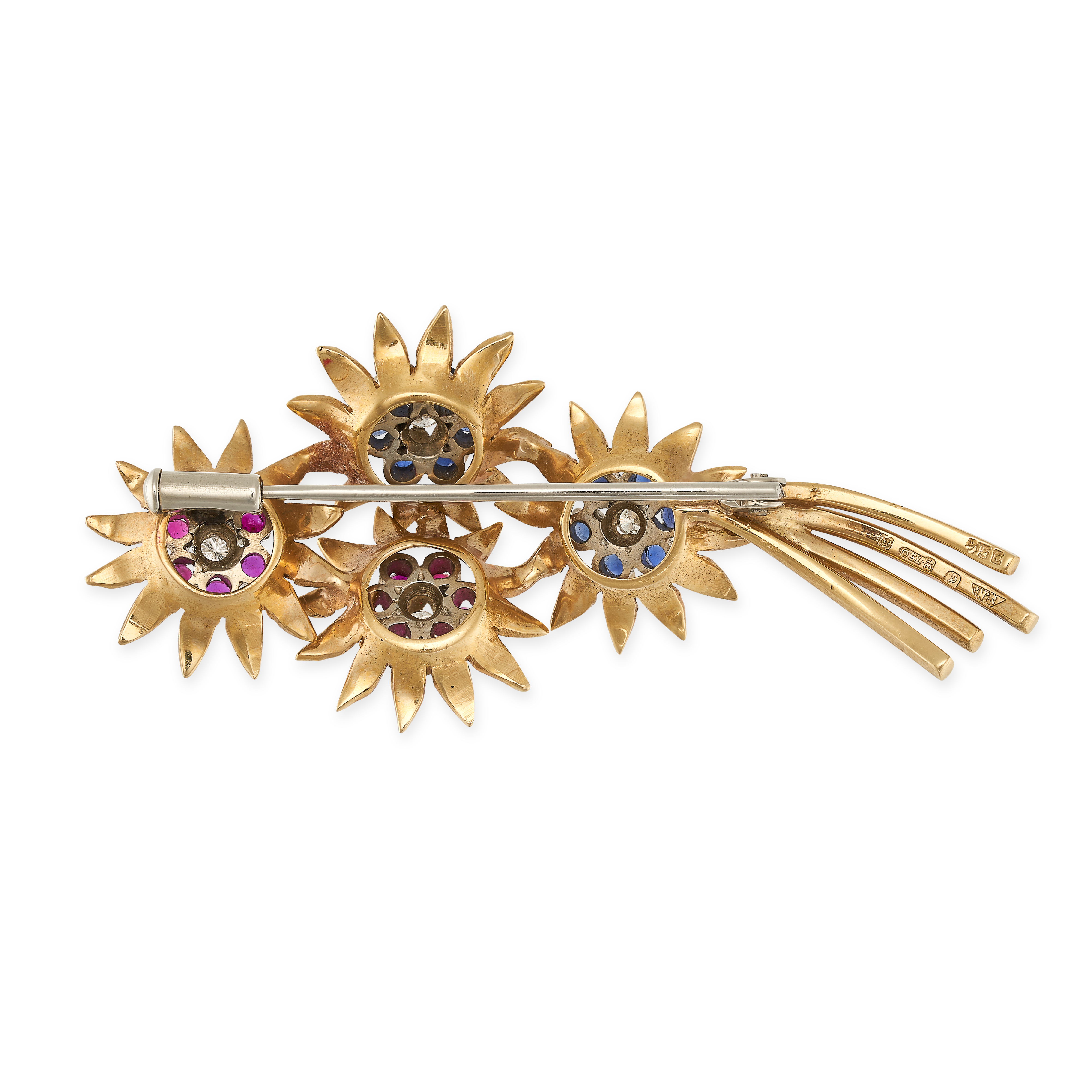 NO RESERVE - A VINTAGE GEMSET FLOWER SPRAY BROOCH in 18ct yellow gold, designed as a bouquet of - Image 2 of 2
