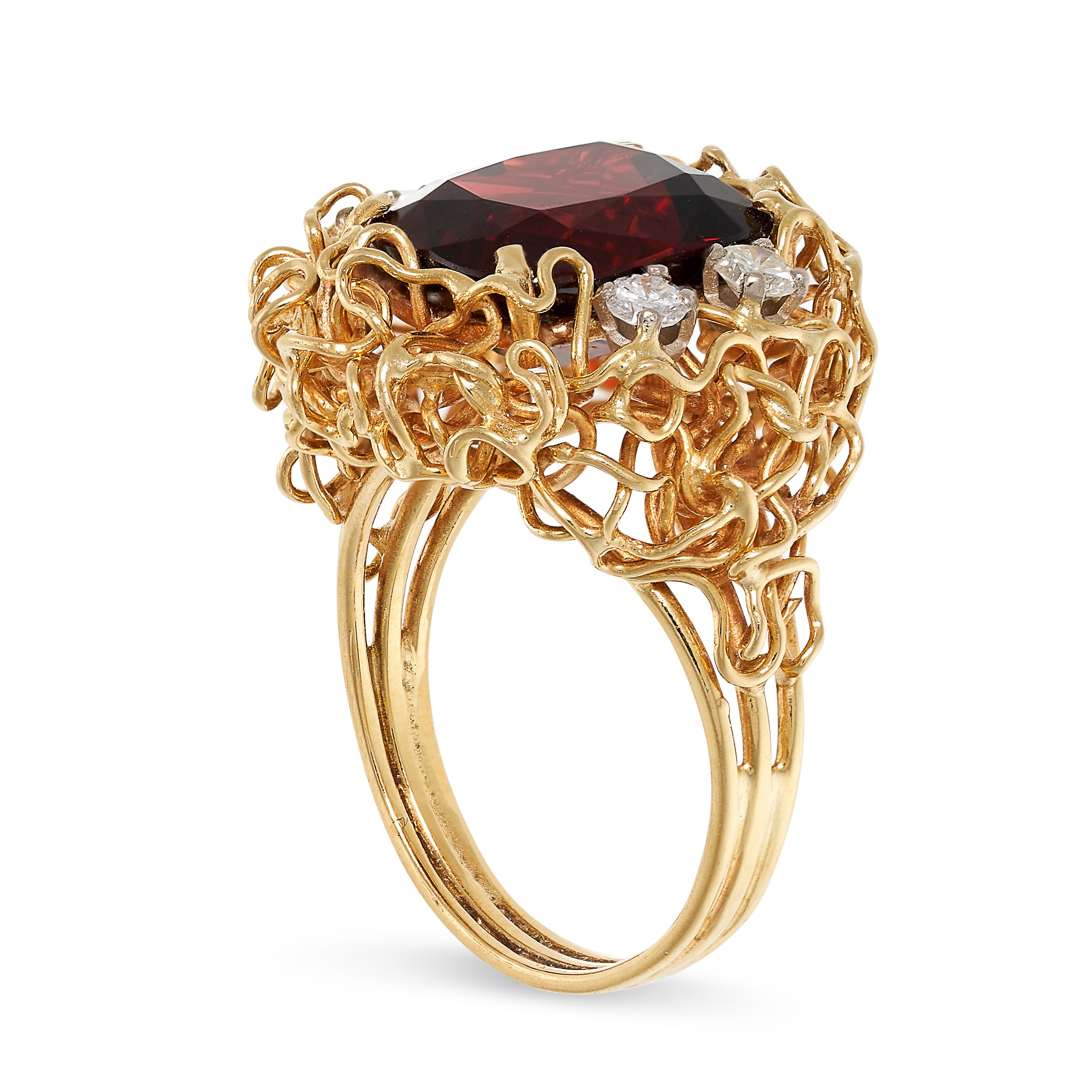 A VINTAGE ALMANDINE GARNET AND DIAMOND COCKTAIL RING in 18ct gold, set centrally with a cushion - Image 2 of 2