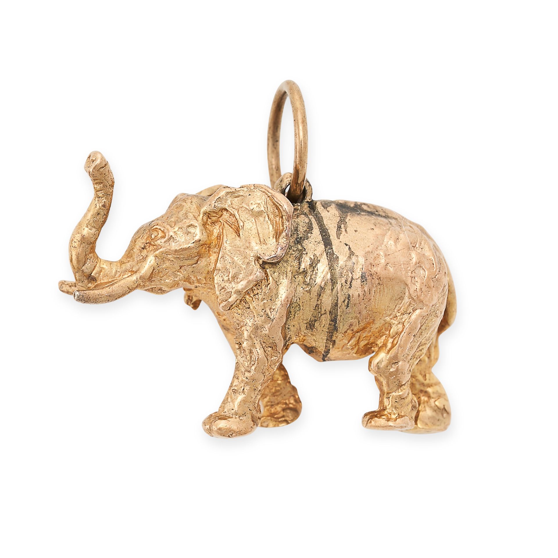 A VINTAGE ELEPHANT CHARM / PENDANT in 9ct yellow gold, designed as an elephant, full British