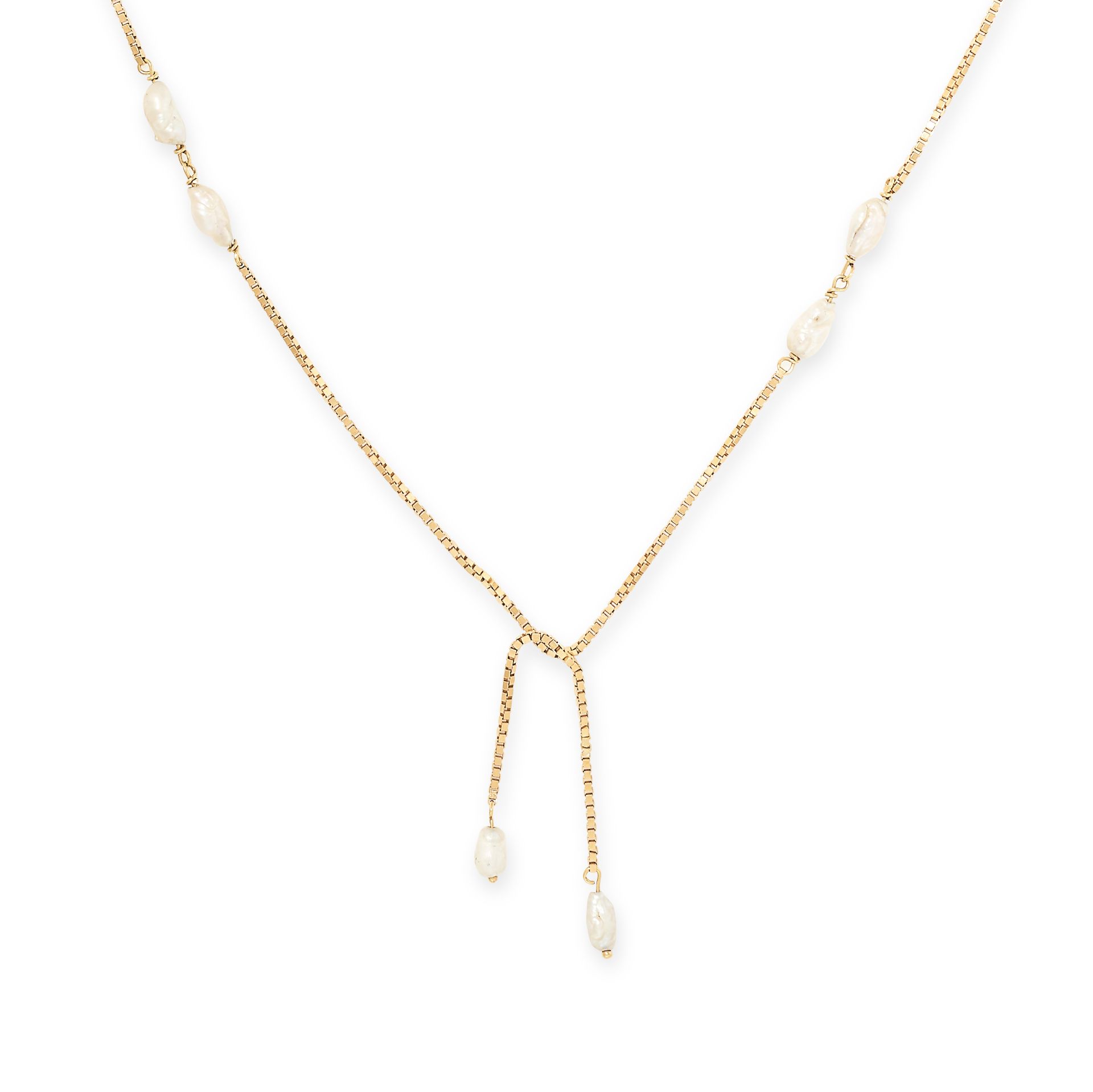 A VINTAGE PEARL NECKLACE in 18ct yellow gold, comprising a box link chain set with pearls, stamped - Bild 2 aus 2