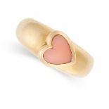 VAN CLEEF & ARPELS, A CORAL HEART RING in 18ct yellow gold, set with a polished heart shaped