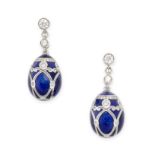 FABERGE, A PAIR OF DIAMOND AND ENAMEL EGG EARRINGS in 18ct white gold, designed as an egg, set