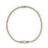 A SAPPHIRE AND DIAMOND COLLAR NECKLACE in 18ct yellow gold, comprising two rows of round brilliant
