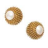 LACLOCHE, A PAIR OF VINTAGE MABE PEARL EARRINGS in 18ct yellow gold, the domed face set with a