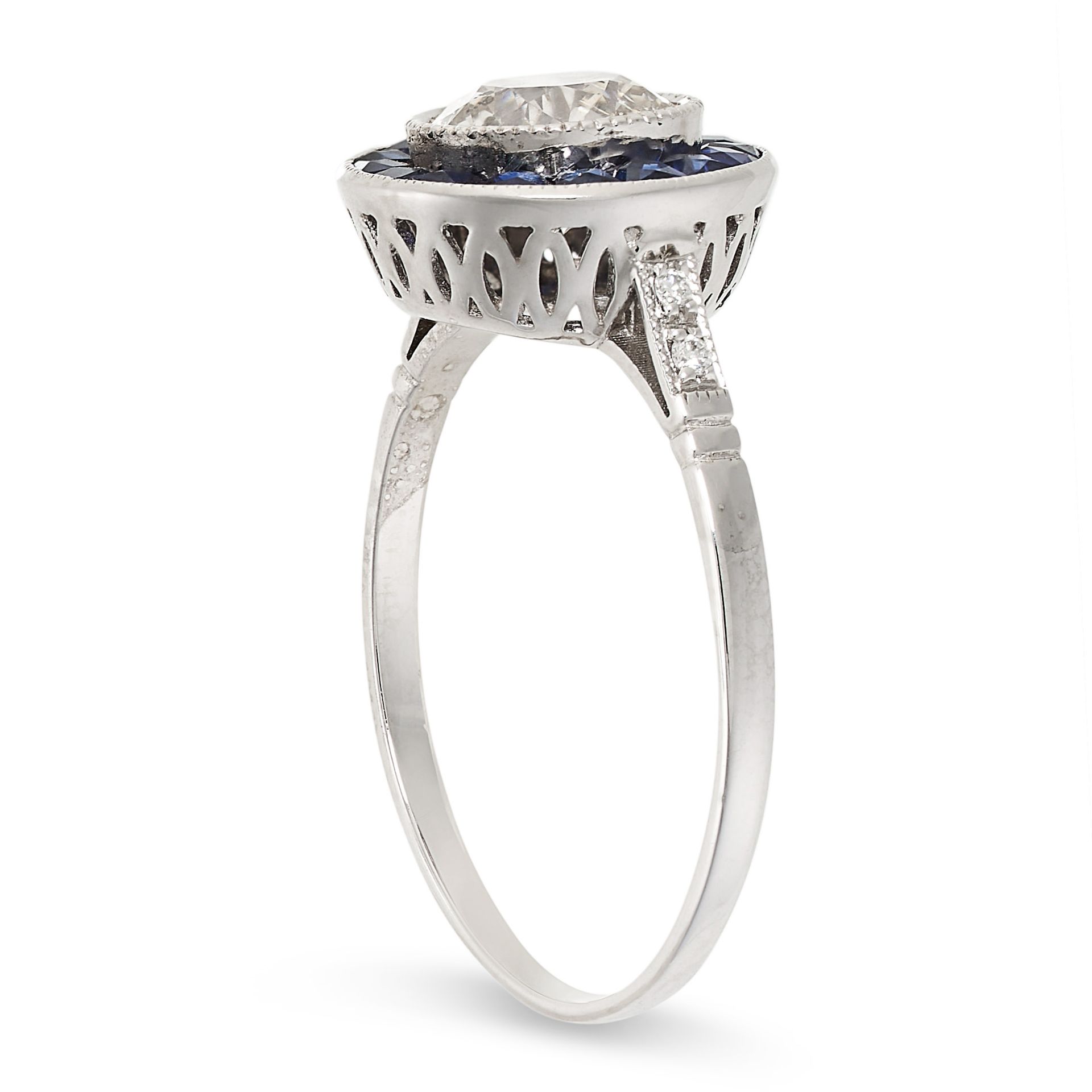A DIAMOND AND SAPPHIRE TARGET RING set with a round cut diamond of 1.01 carats within a border of - Image 2 of 2
