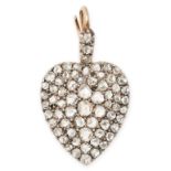 AN ANTIQUE DIAMOND HEART PENDANT in yellow gold and silver, set throughout with rose cut diamonds,
