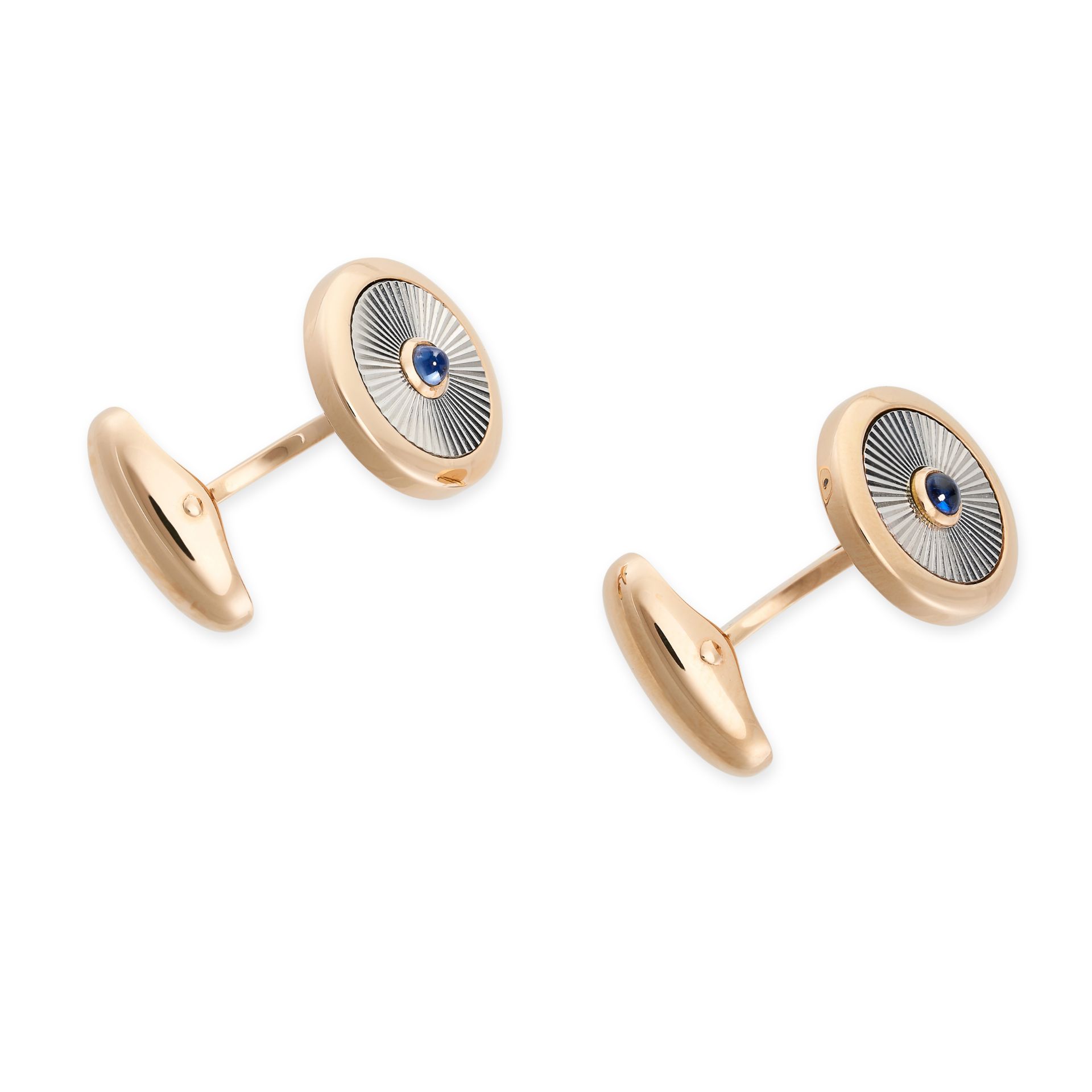 FABERGE, A PAIR OF SAPPHIRE CUFFLINKS in 18ct yellow and white gold, the circular faces set to the