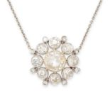 A DIAMOND PENDANT NECKLACE in 18ct white gold, comprising a central rose cut diamond of