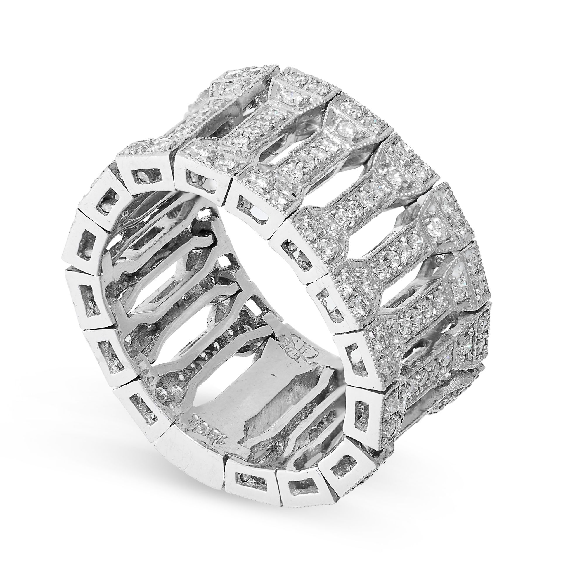 AN DIAMOND BAND RING in 18ct white gold, formed of a series of articulated batons set with round - Bild 2 aus 2
