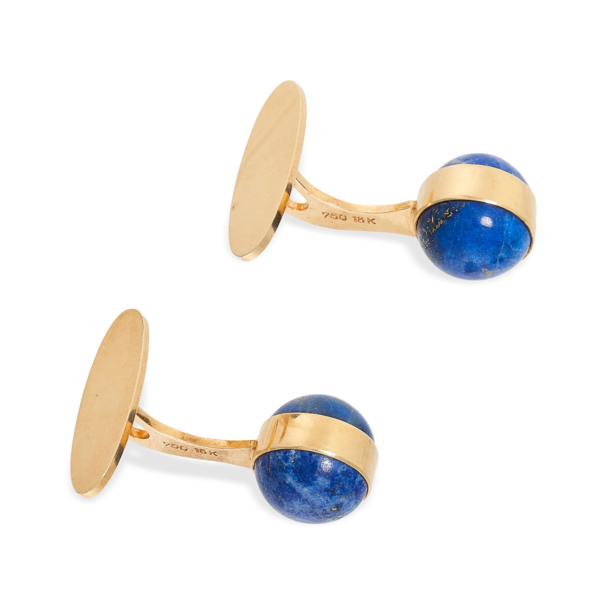 GEORG JENSEN, A PAIR OF VINTAGE LAPIS LAZULI CUFFLINKS in 18ct yellow gold, each set with polished