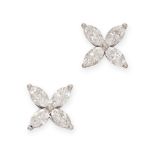 TIFFANY & CO, A PAIR OF VICTORIA DIAMOND STUD EARRINGS in platinum, medium size, each set with